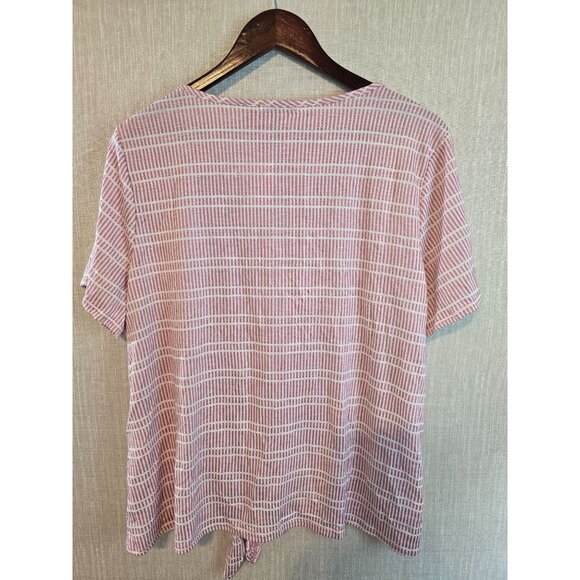 Notations Woman Pink Stripe Button-Front Tie-Hem Knit Top Size 2X - Picture 2 of 11